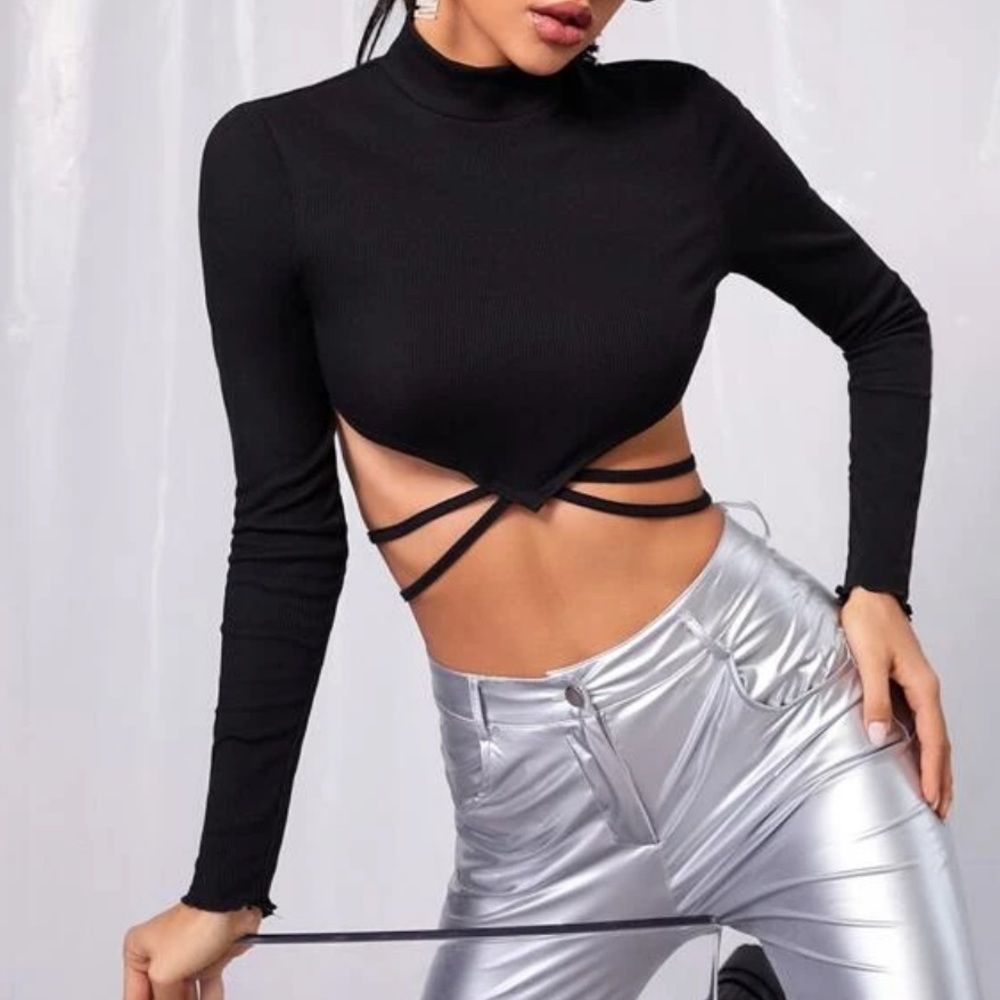SHEIN long sleeve crop asymmetrical top